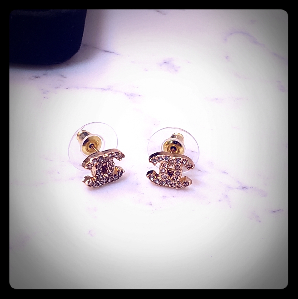 Vintage Coco mini gold crystal stud earrings used
